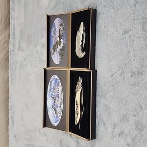 Decorative Eagle Head Knife & Wolf Pack Knife in Wooden Box Set